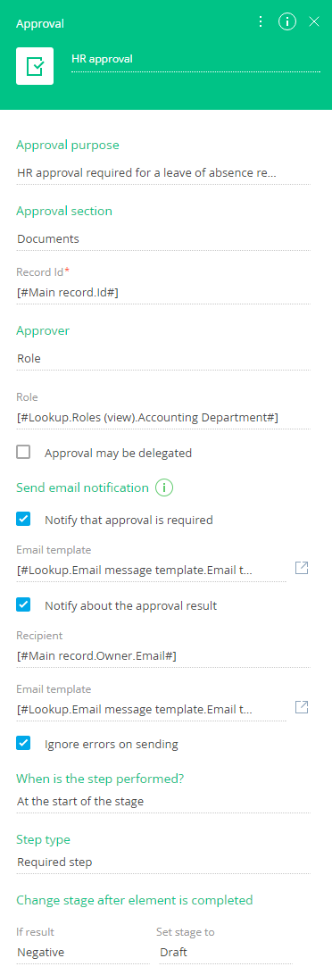 "HR approval" setup area