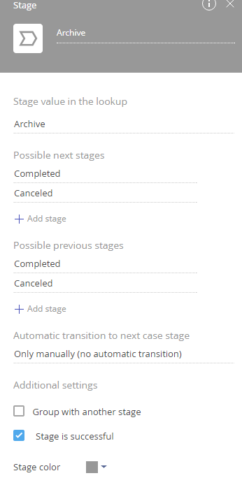 Archive stage parameters
