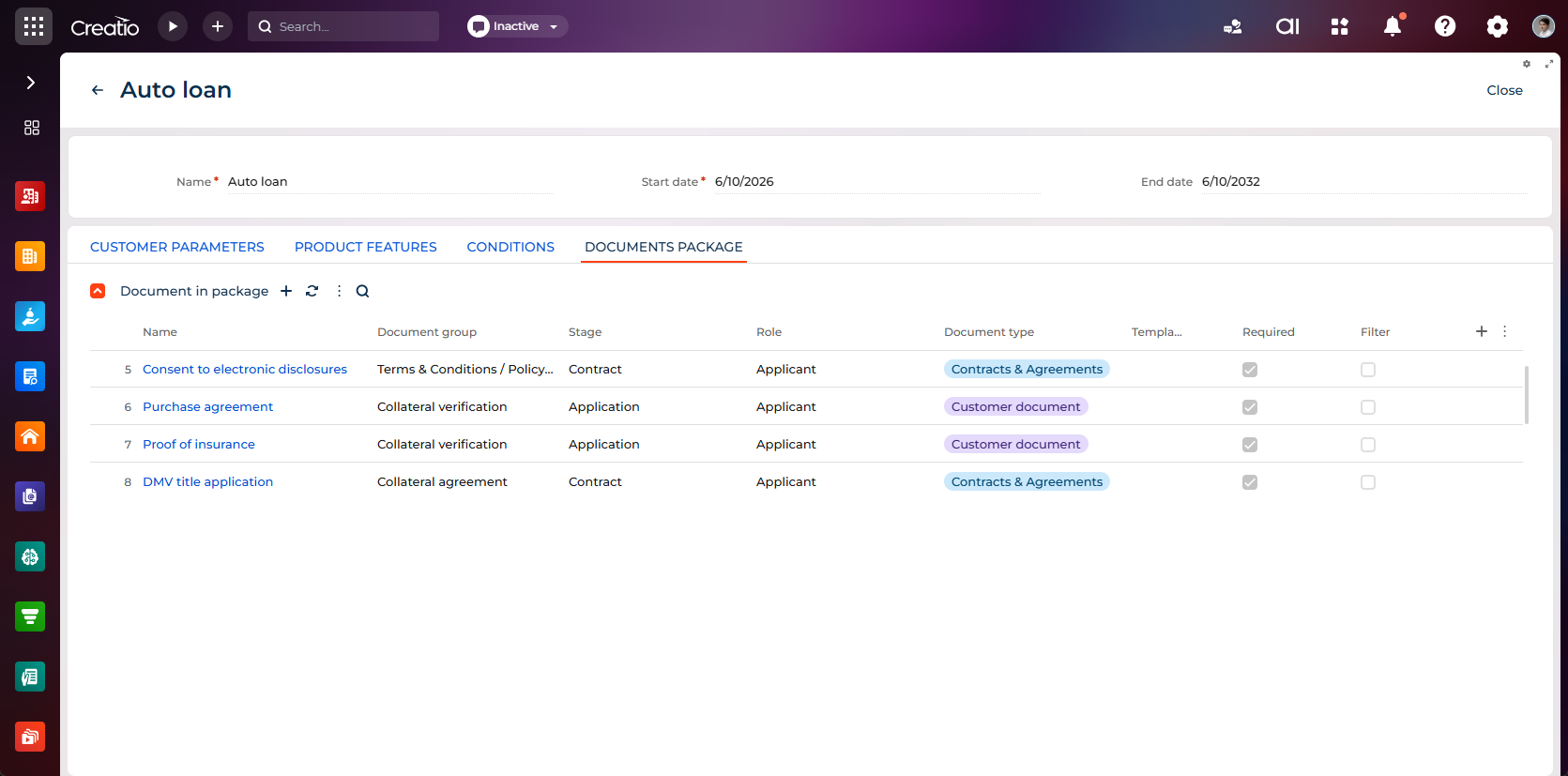 Fig. 1 Documents package tab in the Product details record
