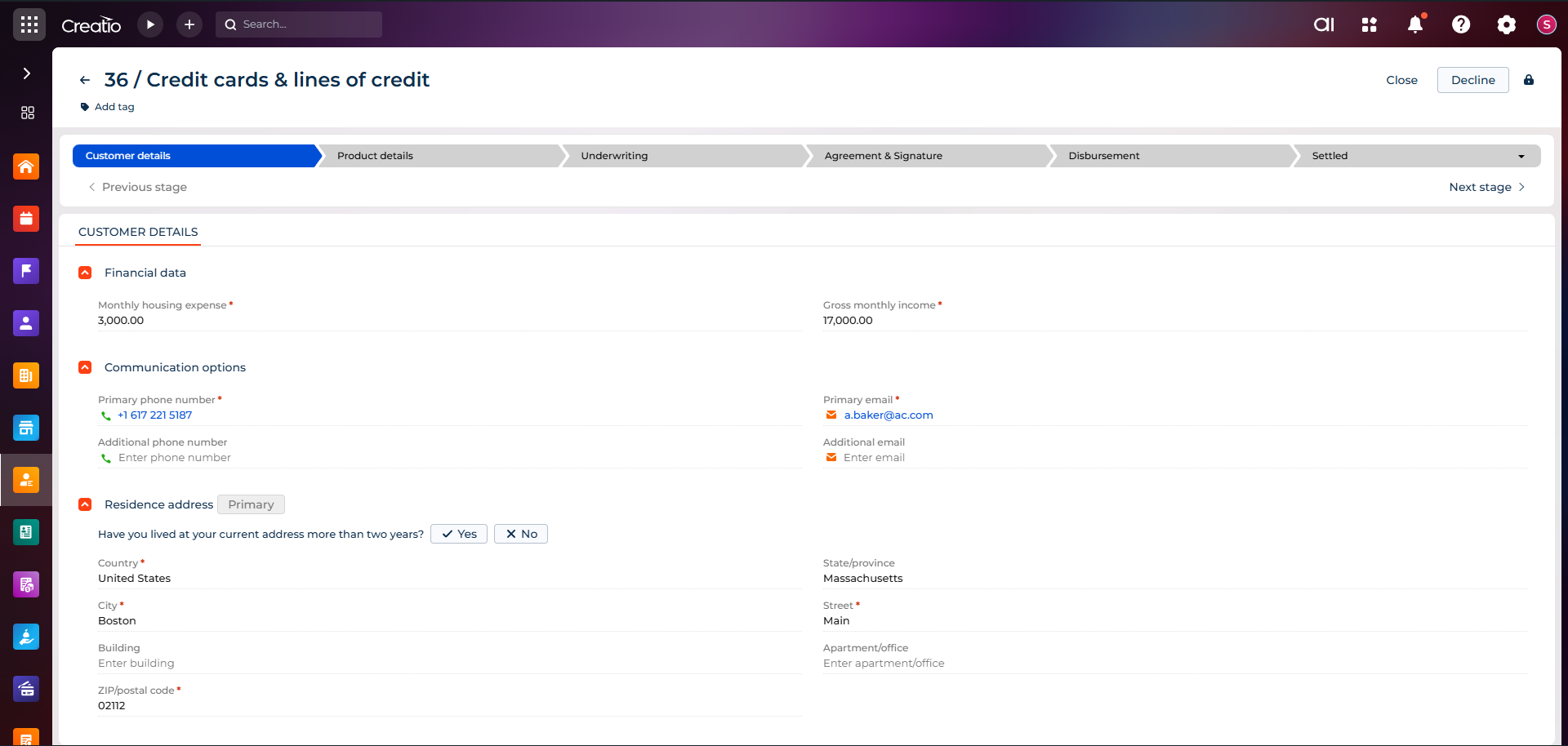 Fig. 2 Financial data on a simple lending product