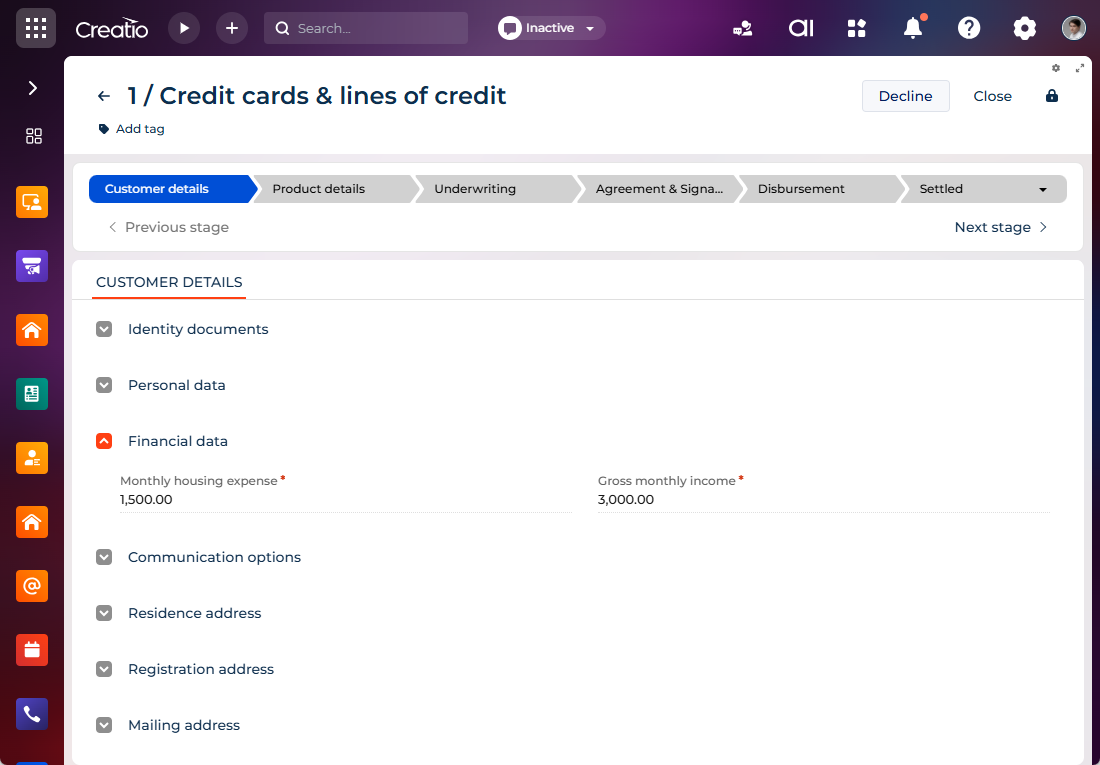 Fig. 1 Financial data in a simple lending product