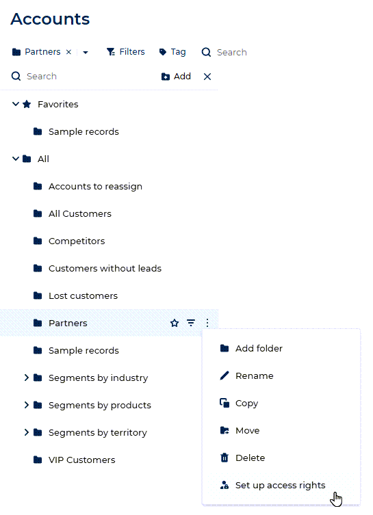 Fig. 1 Set up access rights action in the folder menu