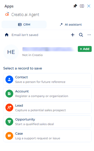 Fig. 2 Empty state, contact and account not resolved