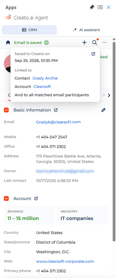 Fig. 4 Email is saved tooltip