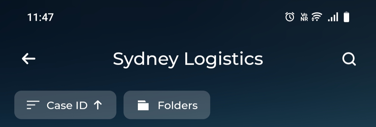 Here we can see the two buttons like Case ID sorting and Folders but we dont have the filter icon in the mobile freedom UI