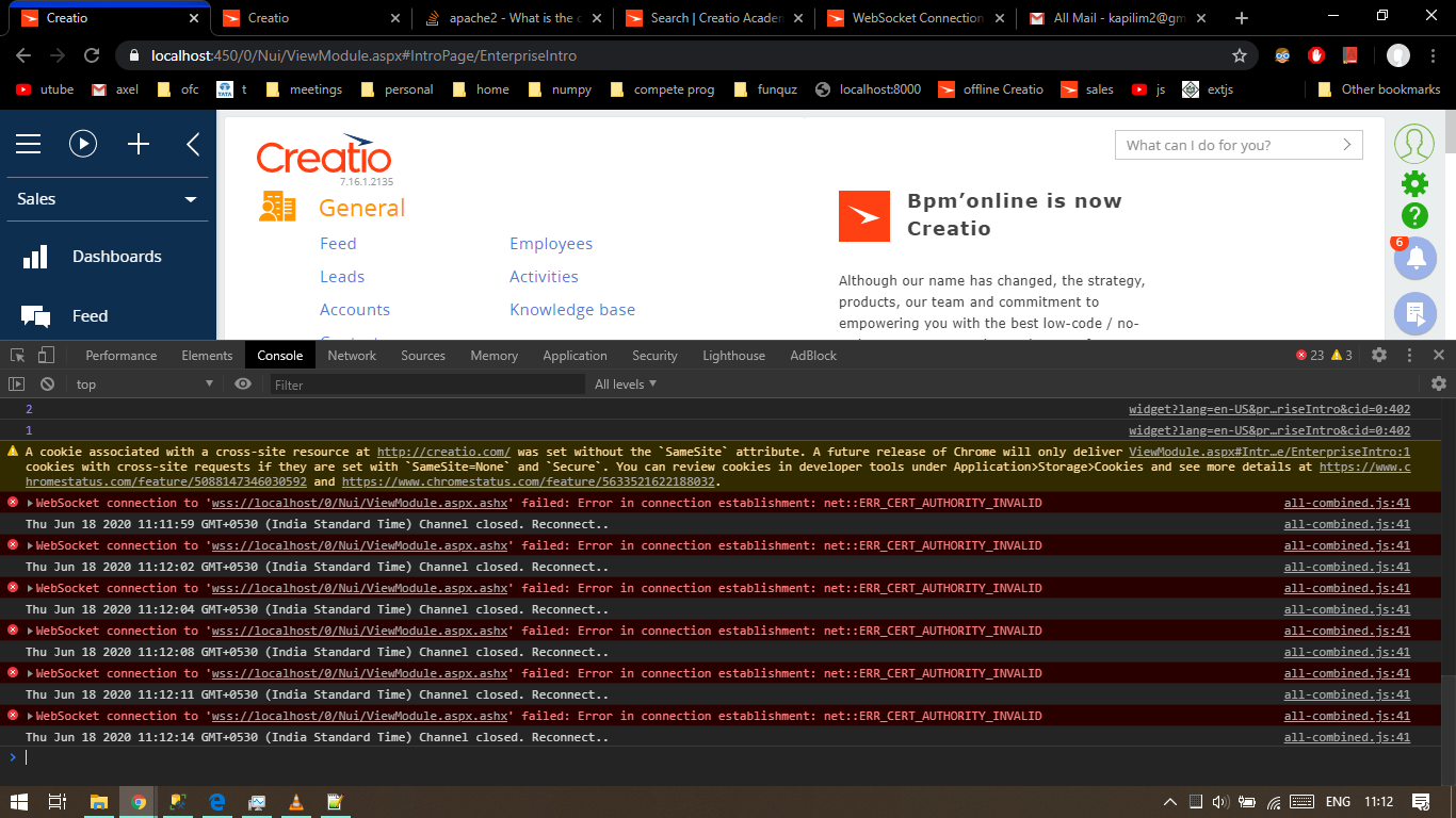 Websocket errors flooding the console of browser | Community Creatio