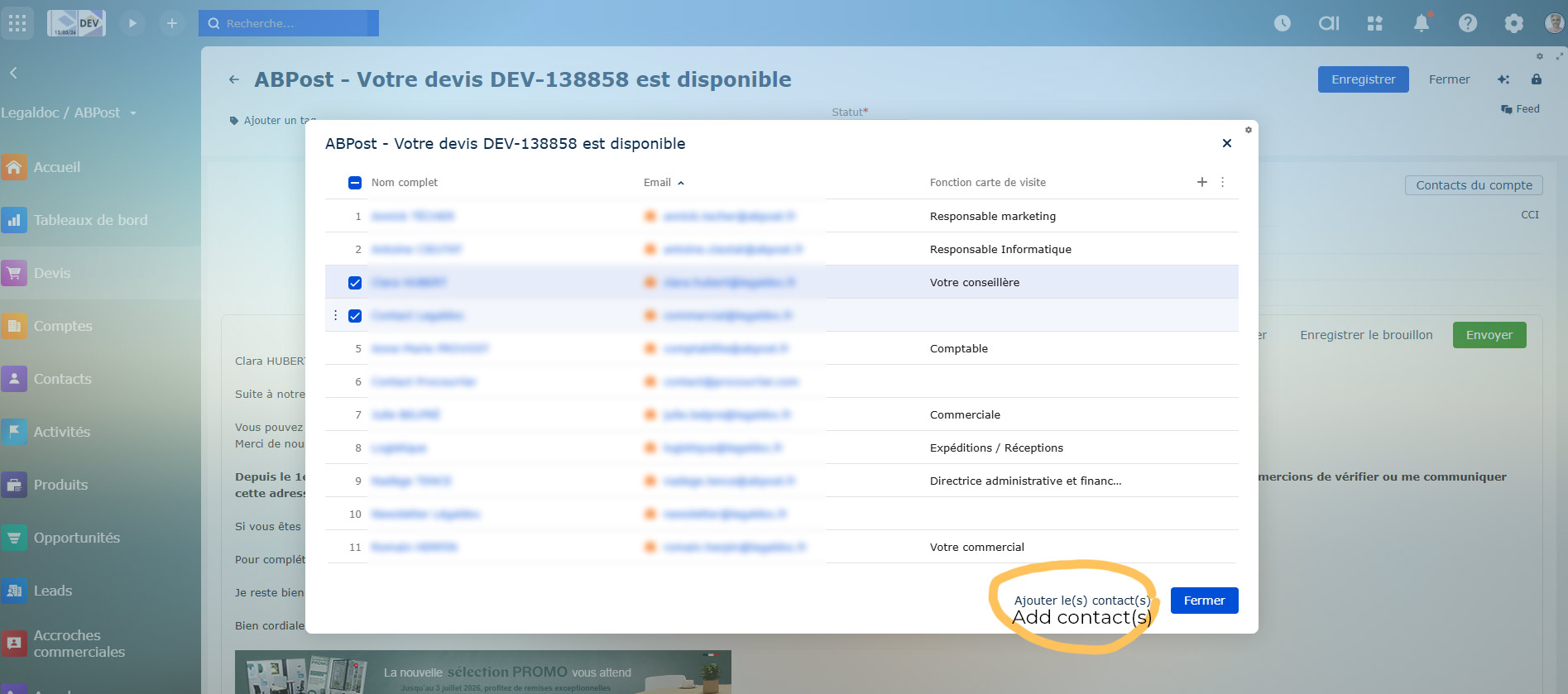 Select contacts