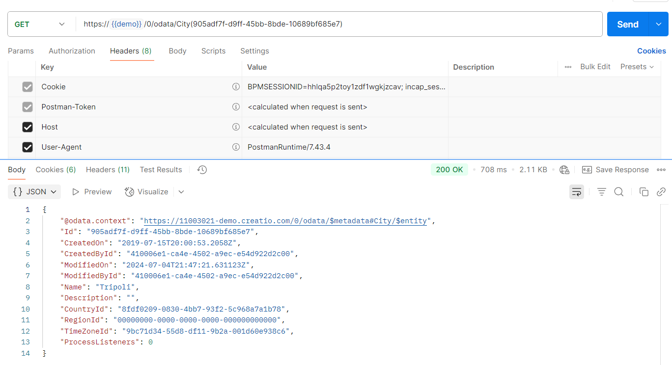City Response with Cookies in Header