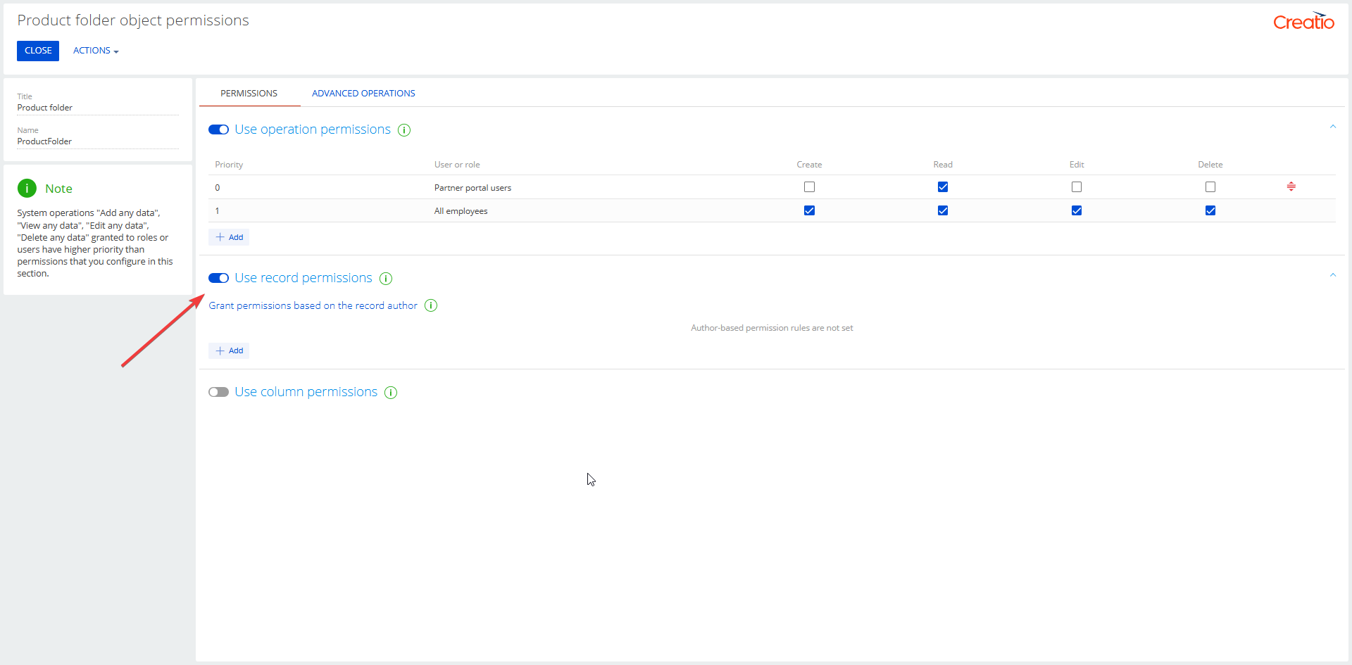 record permissions
