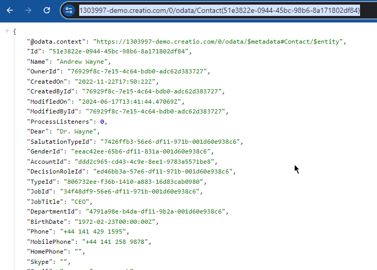 OData response by UId