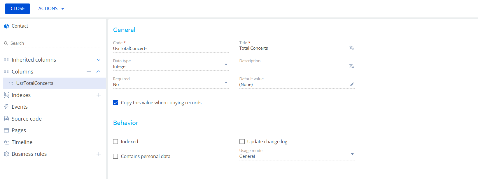 Add new column in existing Object