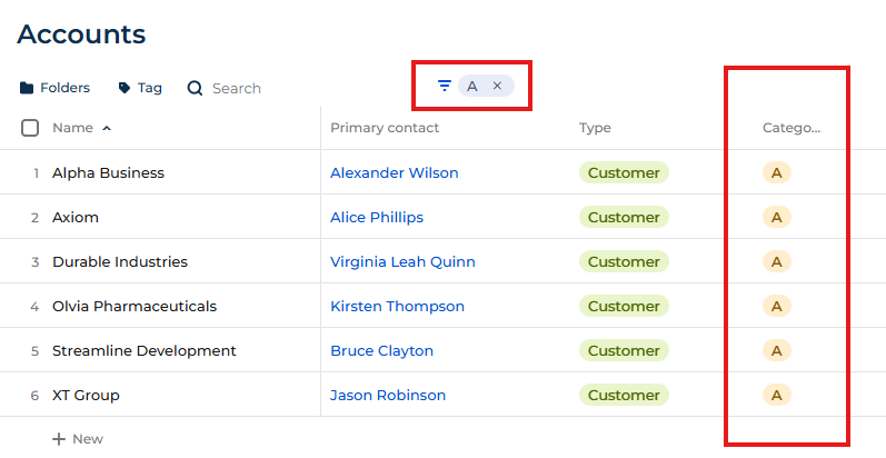 Accounts list page
