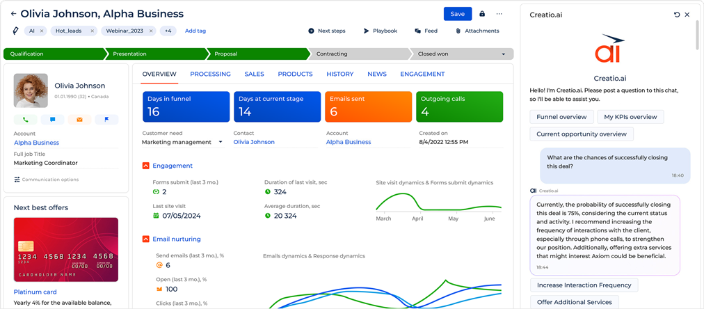 Creatio Demo CRM Screen